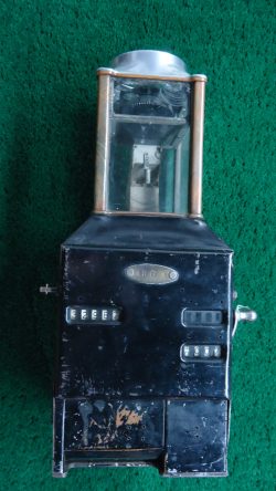 M5-505  ANTIQUE SAN FRANCISCO COIN FARE BOX FROM A MARKET STREET TROLLEY CAR