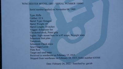 W3320 DLX WINCHESTER MODEL 1885 LAUDENSACK H.W. T.D. FRAME CAL 22 SHORT [M] - Image 19
