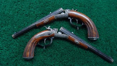 MHG973 EXTRAORDINARY PAIR EXHIBITION GRADE RELIEF ENGRAVED GOLD INLAID TARGET PISTOLS [A] - Image 5