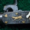 169 CASED PAIR GOLD INLAID BELGIAN SINGLE SHOT PERCUSSION PISTOLS [A] - Image 13