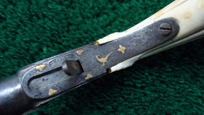 169 CASED PAIR GOLD INLAID BELGIAN SINGLE SHOT PERCUSSION PISTOLS [A] - Image 19