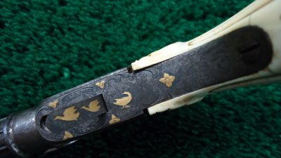 169 CASED PAIR GOLD INLAID BELGIAN SINGLE SHOT PERCUSSION PISTOLS [A] - Image 21