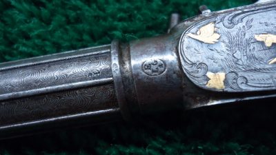 169 CASED PAIR GOLD INLAID BELGIAN SINGLE SHOT PERCUSSION PISTOLS [A] - Image 23