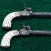 169 CASED PAIR GOLD INLAID BELGIAN SINGLE SHOT PERCUSSION PISTOLS [A] - Image 4