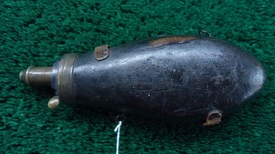 F1077  UNMARKED LEATHER COVERED POWDER FLASK - Image 2