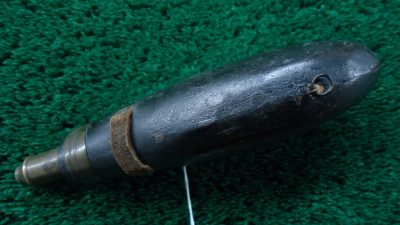 F1077  UNMARKED LEATHER COVERED POWDER FLASK - Image 3