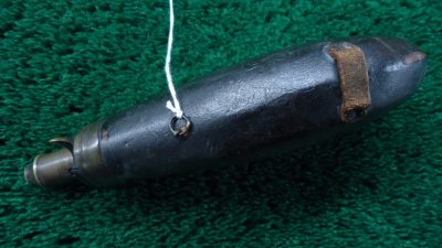 F1077  UNMARKED LEATHER COVERED POWDER FLASK - Image 4