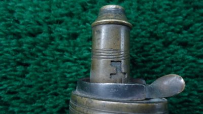 F1077  UNMARKED LEATHER COVERED POWDER FLASK - Image 5