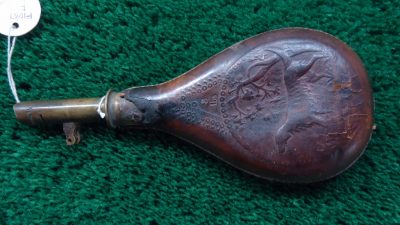 F1087  AMERICAN FLASK & CAP COMPANY EMBOSSED STIFF LEATHER SHOT POUCH
