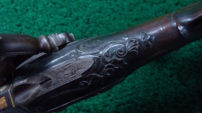MR1653 SPANISH MIQUELET GOLD INLAID AND CARVED SPORTING FLINTLOCK OF ABOUT 16 BORE [A] - Image 9