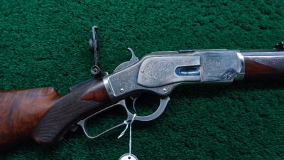 W4030 BEAUTIFUL WINCHESTER MODEL 1873 DELUXE FACTORY ENGRAVED RIFLE IN 44 WCF CALIBER  [A]