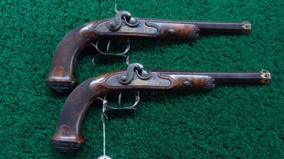 MHG1092 A&B BEAUTIFUL MATCHED PAIR OF LEPAGE PERCUSSION TARGET PISTOLS IN CALIBER 52 [A]