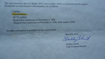 W4419 WINCHESTER MODEL 1876 LEVER ACTION CARBINE IN CALIBER 45-75 [A] - Image 17