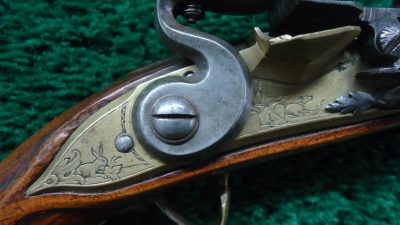 MHG1090 ENGRAVED EUROPEAN FLINTLOCK POCKET PISTOL WITH FIGURAL “MOOR’S HEAD” CARVED POMMEL [A] - Image 6