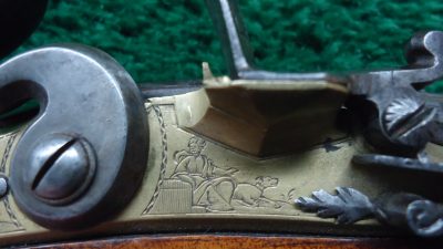 MHG1090 ENGRAVED EUROPEAN FLINTLOCK POCKET PISTOL WITH FIGURAL “MOOR’S HEAD” CARVED POMMEL [A] - Image 9