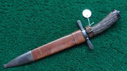 M2052 GERMAN ANTIQUE 19TH CENTURY JAEGER HUNTING KNIFE W/LEATHER SHEATH