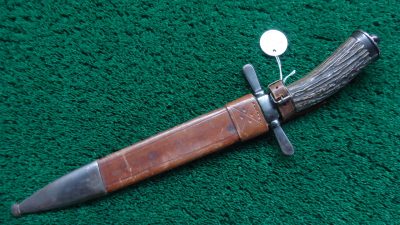 M2052 GERMAN ANTIQUE 19TH CENTURY JAEGER HUNTING KNIFE W/LEATHER SHEATH