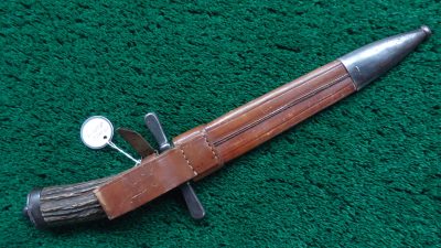 M2052 GERMAN ANTIQUE 19TH CENTURY JAEGER HUNTING KNIFE W/LEATHER SHEATH - Image 2