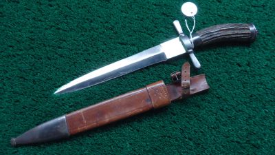 M2052 GERMAN ANTIQUE 19TH CENTURY JAEGER HUNTING KNIFE W/LEATHER SHEATH - Image 3