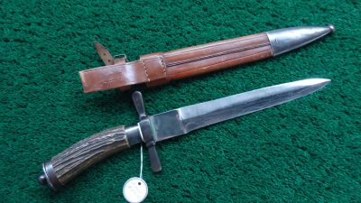 M2052 GERMAN ANTIQUE 19TH CENTURY JAEGER HUNTING KNIFE W/LEATHER SHEATH - Image 4